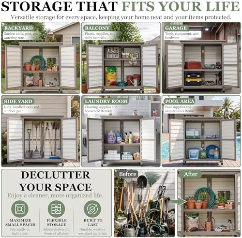 Gowoodhut Outdoor Storage Cabinet with Shelve Garden Patio Tool Storage - Image 7