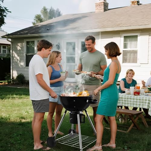 18.5-Inch Portable Charcoal Grill, Heavy Duty Kettle BBQ Smoker with Built-in Thermometer & Removable Water-Rinsable Ash Catcher for Outdoor Camping, Patio, Backyard, and Tailgating - Image 2