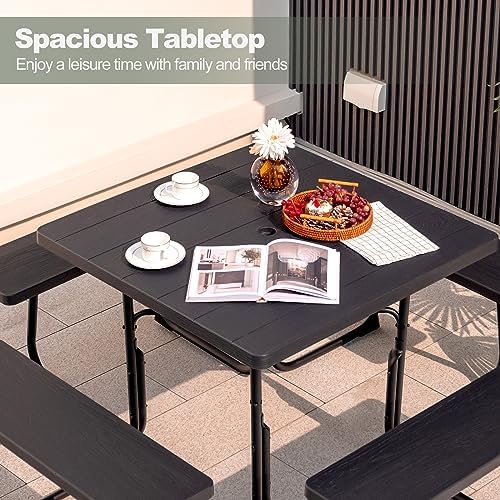 Tangkula 8 Person Square Picnic Table with 4 Built-in Benches, Black - Image 5