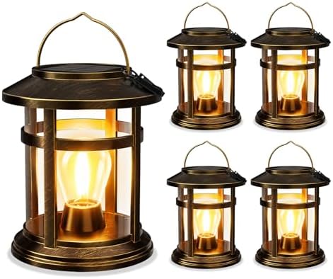 Solar Lantern Outdoor Waterproof, 4 Pack Bright Hanging Solar Lights for Outside Decorative, Upgraded Solar Powered Lanterns LED Lighting for Garden Patio Porch Decor Gifts (Antique Copper) by BONLION
