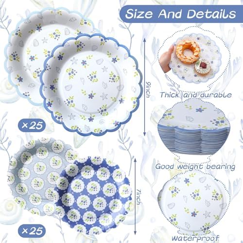 Pickmesh 100 Pcs Blue Coastal Round Paper Plates - Image 2