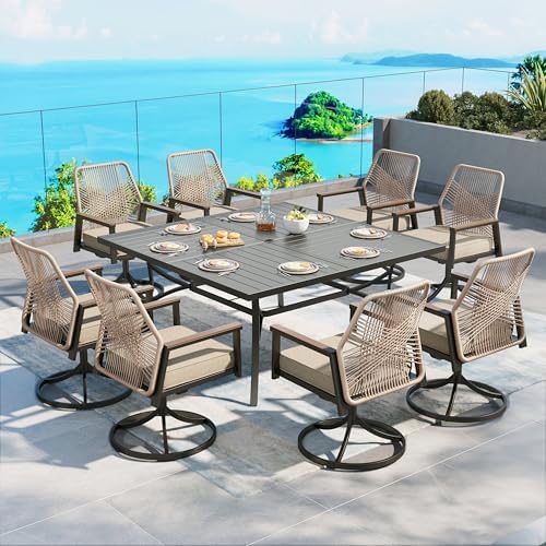 SUNSHINE VALLEY 9pc Patio Dining Set, 57.5" Square Table & 8 Swivel Chairs by SUNSHINEVALLEY