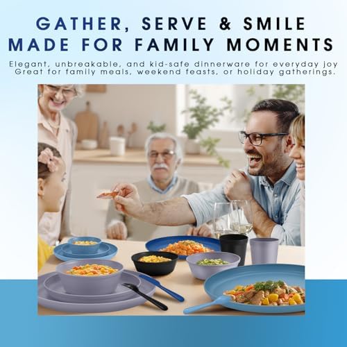 40 Piece Plastic Dinnerware Set for 8 with Cutlery, Unbreakable Plates and Bowls Set, Dishwasher & Microwave Safe Reusable Dish Set for Camping, RV, Outdoor Kitchen, Apartment Dining,Ocean Multicolor - Image 5