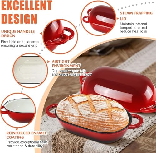 2.5 QT Enameled Cast Iron Sourdough Bread Oven, Loaf Pan with Lid - Image 5