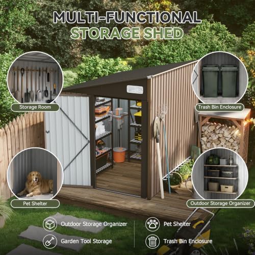 Aoxun 6x8 FT Lean-to Metal Storage Shed,Sloped Roof Outdoor Garden Cabinet - Image 6