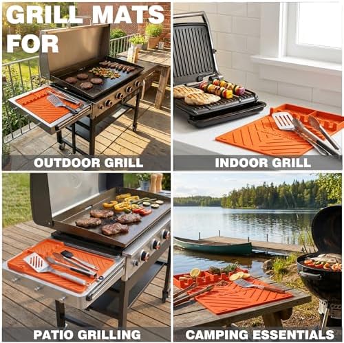CAKETIME Silicone Grill Mats for Blackstone George Foreman Griddle Baking Cooking Kitchen Heat Resistant Camping RV Travel Essential Electric Fryer BBQ Gift Patio Park Garden Outside Summer Must Have - Image 3