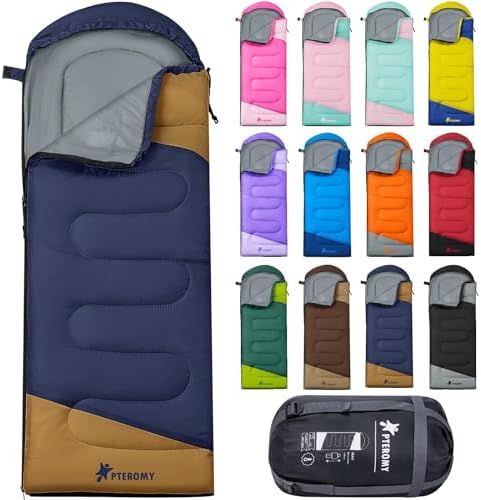 PTEROMY Sleeping Bags for Adults, Lightweight and Machine Washable, Water Resistant Backpacking Camping Sleeping Bag for Warm Cold Weather, Camping Essentials for Hiking Travel by PTEROMY