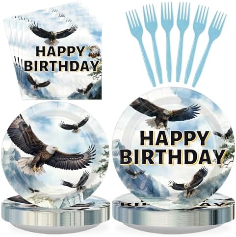 96 Pcs Bald Eagle Birthday Party Decorations for Boys, Serves 24 by Greencian