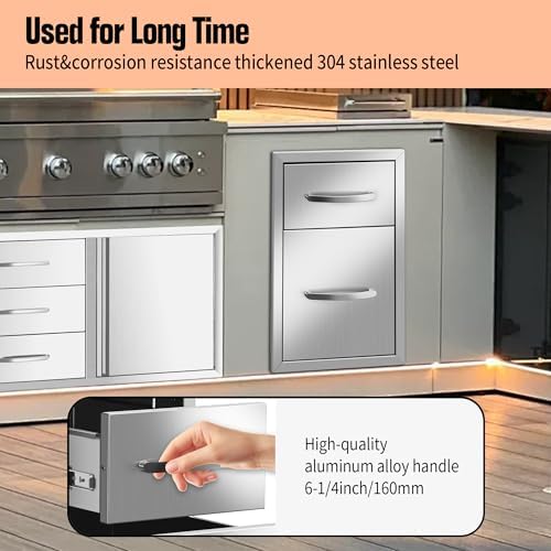 Outdoor Kitchen Drawers 13" W x 20" H x 21" D Built-in BBQ Drawer Stainless Steel Access Drawers for Outdoor Kitchen Island or Grill Station - Image 5