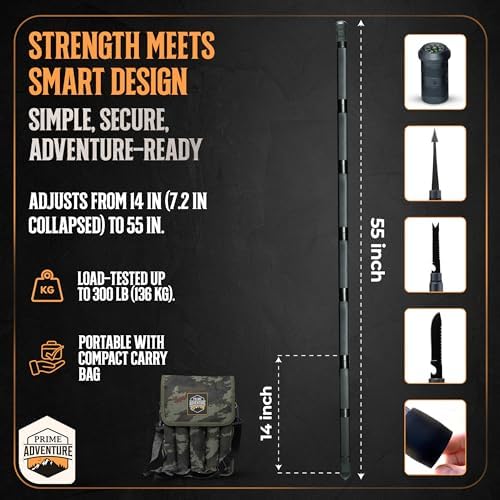 Prime Adventure 15-in-1 Tactical Survival Walking Stick & Hiking Staff – Heavy-Duty Collapsible Multitool for Camping, Hiking & Outdoor Survival Gear (8 Tubes, Premium Build) - Image 5