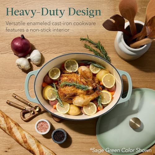 Best Choice Products Oval 7.5 Quart Enamel Cast-Iron Dutch Oven, Heavy-Duty Pre-Seasoned for Baking, Cooking w/Side Handles – Deep Olive Green - Image 3