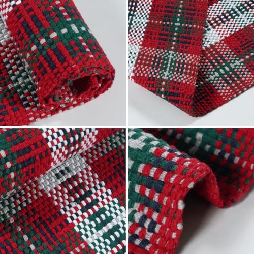 OJIA Christmas Front Door Mat Outdoor Red and Green Plaid Porch Rug Decor - Image 3