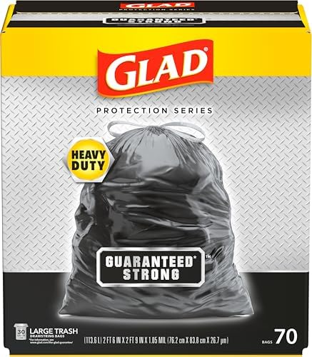 Glad Protection Series Large 30 Gallon Trash Bags, Unscented Heavy Duty Garbage Bags, with Drawstring, 70 Count (Packaging May Vary) by GladTrashFoodStorage