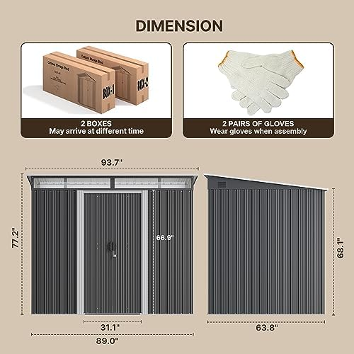 Gizoon 7.4'x5.3' Outdoor Storage Shed Metal Garden Shed with Sliding Lockable Doors, Versatile Tool Bike Shed with Transparent Panel Windows, Outdoor Storage Clearance for Backyard, Patio, Dark Gray - Image 3