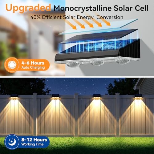 Solar Fence Lights Outdoor 12 Pack, Upgraded Brightness 3X LED Lens Fence Lights Solar Powered, 9 Fixed Colors & RGB Lights, IP65 Waterproof Solar Lights for Outside Backyard/Railing/Step/Patio - Image 4