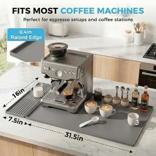 Golener Coffee Bar Mat Set, Silicone Coffee Mat with Raised Edges,31.5"x16" - Image 2