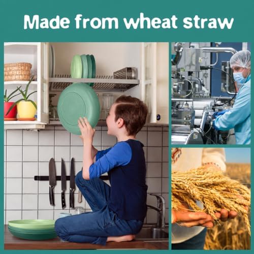 Teivio 32-Piece Kitchen Plastic Wheat Straw Dinnerware Set, Service for 8, Dinner Plates, Dessert Plate, Cereal Bowls, Cups, Unbreakable Colorful Plastic Outdoor Camping Dishes, Green Ombre - Image 7