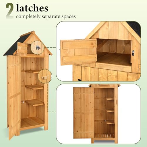 VINGLI Outdoor Wooden Storage Shed, Garden Shed Outside Tool Cabinet with Safety Latch, Patio Storage Organizer - Image 4