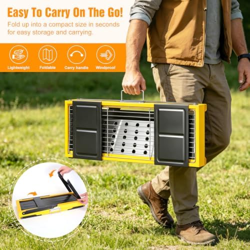Portable Charcoal Grill, Small Stainless Steel Camping Tabletop BBQ Grill with Foldable Side Shelves, Compact Tabletop Barbecue with Carry Handle for Outdoor Picnic Backyard Beach Travel - Image 2