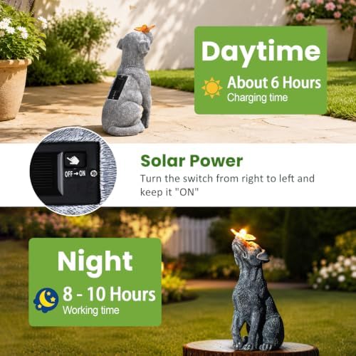 Goodeco Dog Statue with Solar Butterfly Garden Decor - Image 5