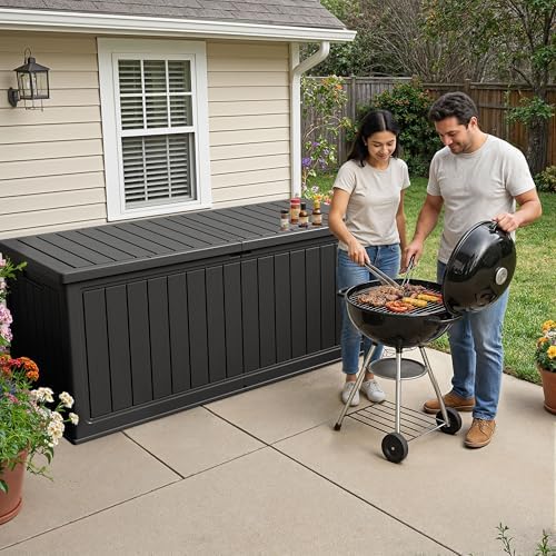 270 Gallon HDPE Deck Box Outdoor Indoor Waterproof Storage Box for Patio Furniture, Pool Accessories, Garden Tools, and Cushion Storage, Black - Image 2