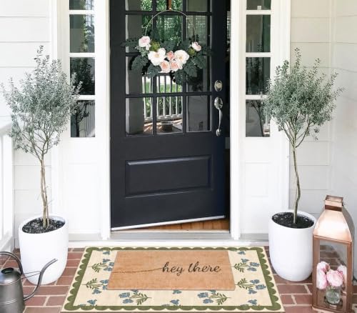 Floral Outdoor Rug - 28" x 43" Front Door Mat Indoor Outside Entrance Non-Slip Washable Outdoor Mat Sage Blue Spring Scalloped Rug for Entryway Kitchen Bedroom Layered Doormat for Front Porch - Image 7