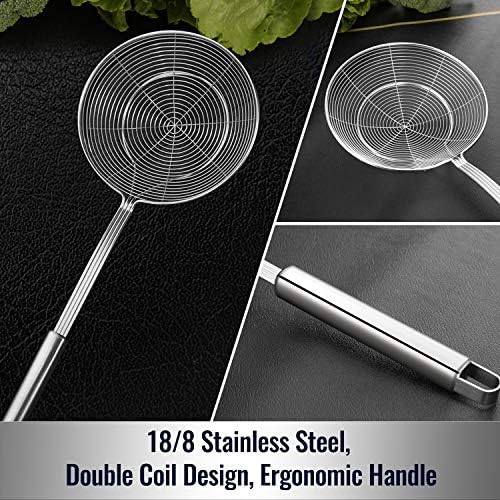 Hiware Solid Stainless Steel Spider Strainer Skimmer Ladle for Cooking and Frying, Kitchen Utensils Wire Strainer Pasta Spoon, 5.4 Inch - Image 3