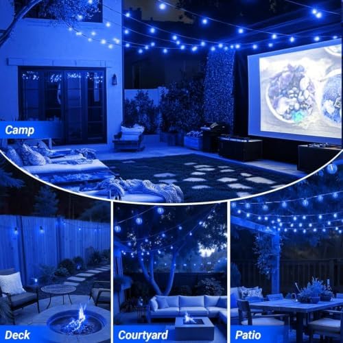 LAMPHOME 4-Pack 26Ft ST38 Outdoor String Lights, Blue LED Shatterproof Patio Lights with 12+1 Edison Bulbs, Perfect for Hanukkah, Bistro, Christmas & Party Decorations - Image 3