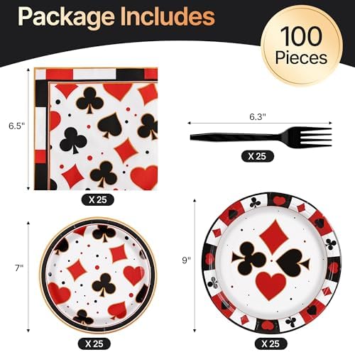 100 Pcs Disposable Casino Tableware Set for 25 Guests - Image 2