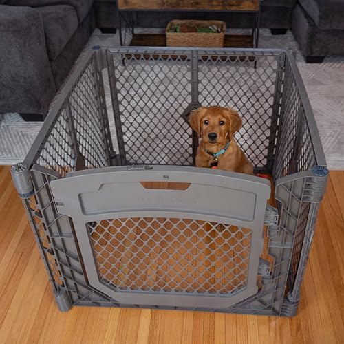 MyPet North States Petyard Plus: 3 Ft. Wide Folding Dog Playpen Indoor or Outdoor. 4-Panel Freestanding Play Pen Dog Gate Made in USA. 26" Tall, Fieldstone - Image 2