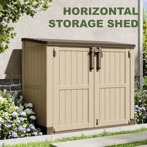 Plastic Outdoor Storage Shed, 36 Cu Ft Waterproof Outdoor Storage Cabinet with Dual Lock Door for Backyard, Patio, Garage, Garden to Store Tools & Accessories, Wood-Grain (Brown-Beige) - Image 5