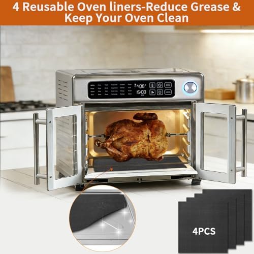 Air Fryer Replacement Parts for Emeril Lagasse 26 QT Extra Large Air Fryer, 13''×12.5'' Stainless Steel Air Fryer Crumb Tray Replacement Parts Rack with 4 PCS Oven Liner - Image 4