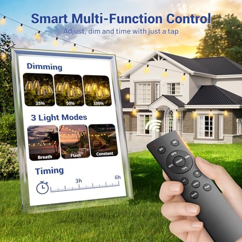 100FT Outdoor String Lights with Remote & Dimmable, 35+1 Shatterproof Waterproof Bulbs, Dimmable Outside Hanging Patio Lights for Backyard, Porch, Deck, Garden 2200K Warm Yellow - Image 2
