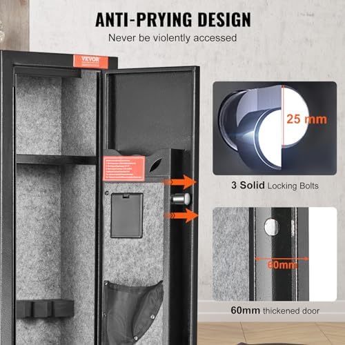VEVOR 2 Rifles Gun Safe, Rifle Safe with Lock & Digital Keypad, Quick Access Gun Storage Cabinet with Removable Shelf, Pistol Rack, Rifle Cabinet for Home Rifle and Pistols - Image 5