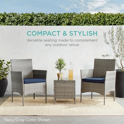 Best Choice Products 3-Piece Outdoor Wicker Conversation Bistro Set, Space Saving Patio Furniture for Garden w/Side Table - Black/Teal - Image 6