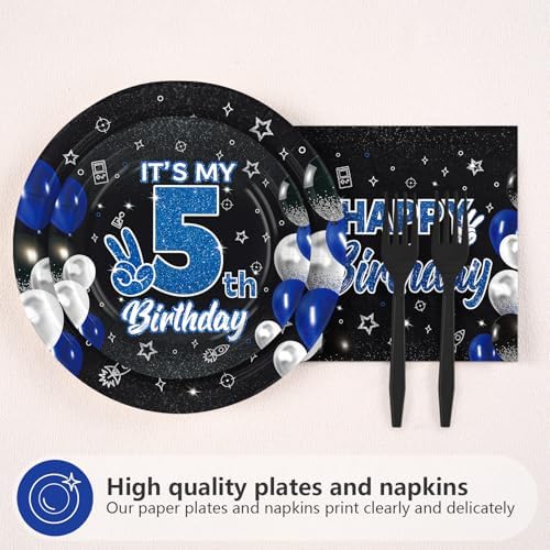96 Pcs Bro Im 5th Birthday Decorations for Boys, Serves 24 - Image 2