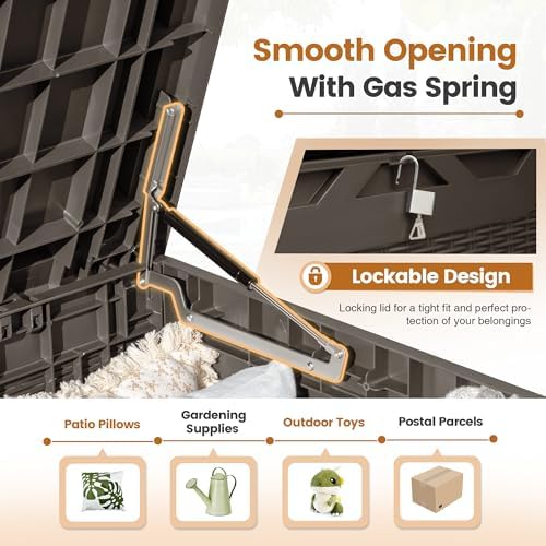 Greesum 100 Gallon Resin Patio Storage Box for Garden Tools, Dark Brown - Image 2