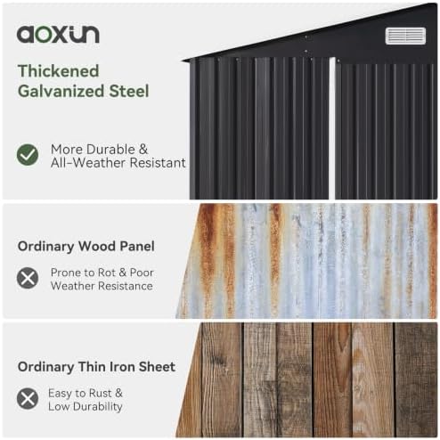 Aoxun 10x12 FT Shed Outdoor Storage Shed with Floor Black - Image 7