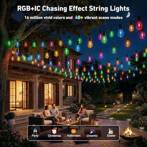 LETIANPAI 400FT RGB+IC Outdoor String Lights, IP67 Waterproof LED Color Changing Clear Bulb String Lights with App & Remote Control, Shatterproof Hanging Patio Lights for Backyard Garden Party - Image 5