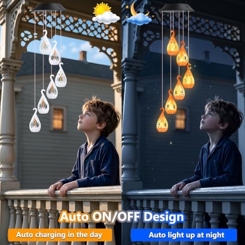 Toodour Solar Wind Chime, Hanging Flame Wind Chimes, LED Decorative Mobile - Image 3