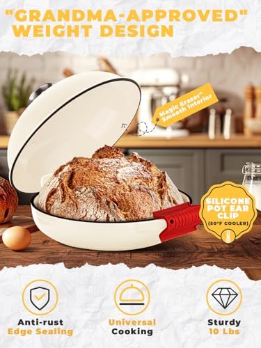 Dutch Oven Bread Baking Pot with Lid 6QT Enameled Cast Iron Oven, White Design & Complete Sourdough Kit (Banneton Basket, Dough Tools, Silicone Sling) for Artisan Bread Making - Image 3