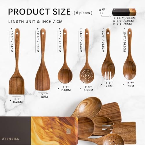 Wooden Spoons for Cooking, 6-Piece Acacia Wood Cooking Utensil Set - Image 2