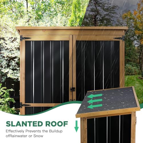 Outdoor Storage Cabinet Waterproof with Shelves, Outdoor Storage Shed Garage Cabinet Weatherproof, Wood & Metal Outside Patio Backyard Garden Pool Storage Tool Organizer - Image 5