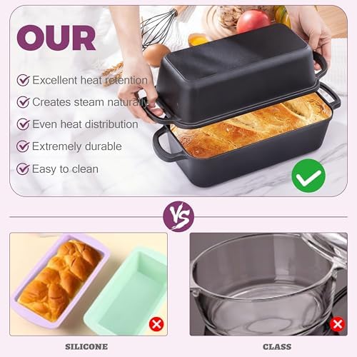 11x5 Inch Cast Iron Loaf Pan with Lid, Sourdough Pan - Image 4