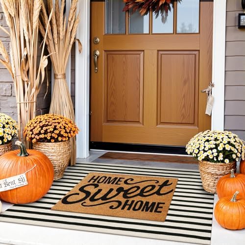Fall Front Door Mat 2.3'x3.6', Cotton Washable Striped Outdoor Rug - Image 3