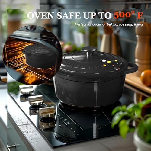 Overmont Enameled Cast Iron Dutch Oven - 4.5QT Pot with Lid Cookbook & Cotton Potholders - Heavy-Duty Cookware for Braising, Stews, Roasting, Bread Baking GraphiteGray - Image 6