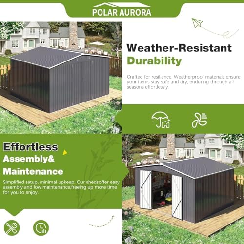 Polar Aurora 10x12 Outdoor Storage Metal Shed with Updated Frame Structure - Image 4