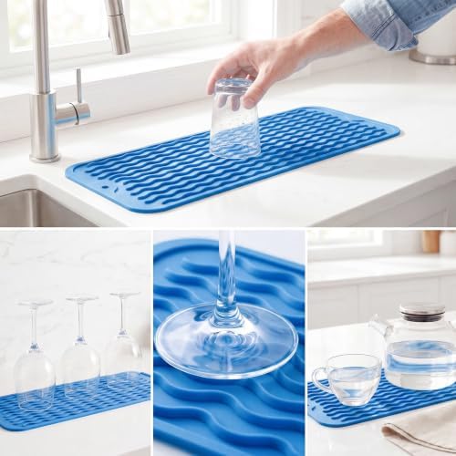 MicoYang Silicone Dish Drying Mat for Multiple Usage,Easy clean,Eco-friendly,Heat-resistant Silicone Mat for Kitchen Counter,Sink,Bar,Bottle,or Cup Lichen Blue M 17 inches x 6 inches - Image 4