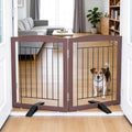 ZJSF Freestanding Dog Fence Indoor, Foldable Dog Gate for Doorways, Stairs or Hallways, Sturdy Wood Extra Wide Pet Gate with Support Feet for The House, Brown, 24 "Height-2 Panels by ZJSF