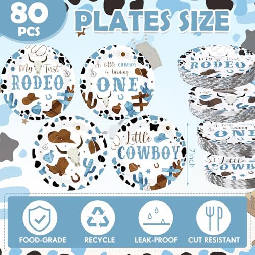 80 Pcs Western Cowboy Paper Plates Western Cowboy Party Decorations Wild West First Rodeo Party Supplies Dessert Plates Birthday Dinnerware Baby Shower Decorations - Image 2